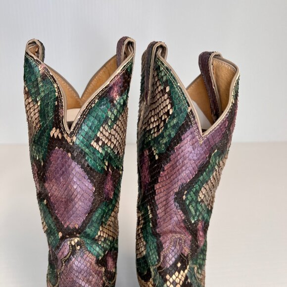 Justin Boot Women 8.5 Hand Painted Python Cowboy Work Party Limited USA Core Ex - Picture 3 of 15
